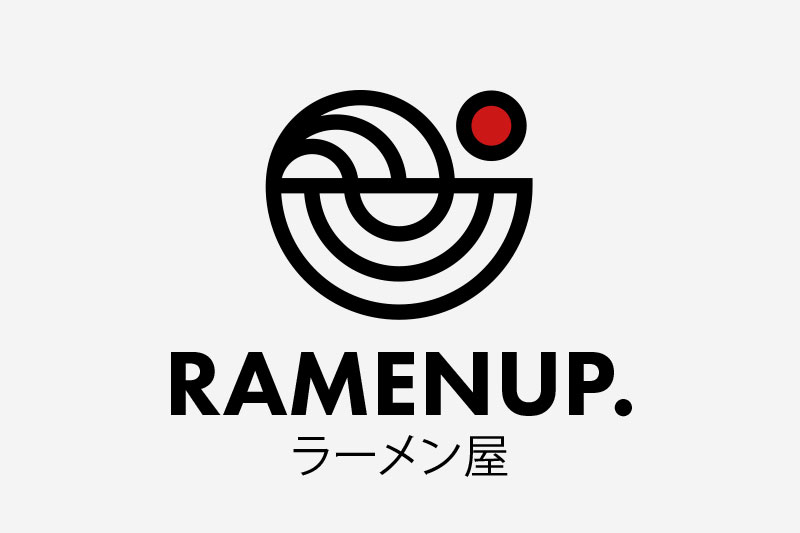 logo design for ramen noodel bar, ramenup featuring black lines that represent the bowl and noodles