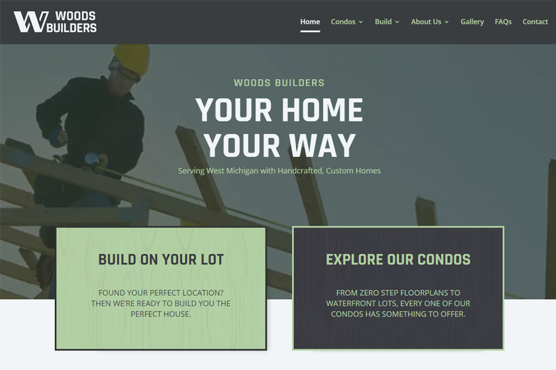 home page webiste design and development for woods builders