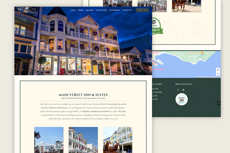 Main Street Inn & Suites' website design homepage with large images and responsive design