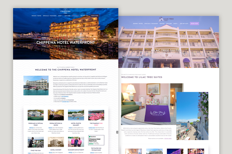 web designs for lilac tree suites and chippewa hotel on mackinac island