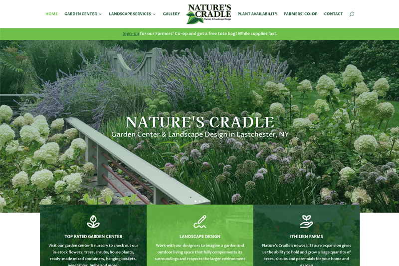new website homepage design for Nature's Cradle Nursery