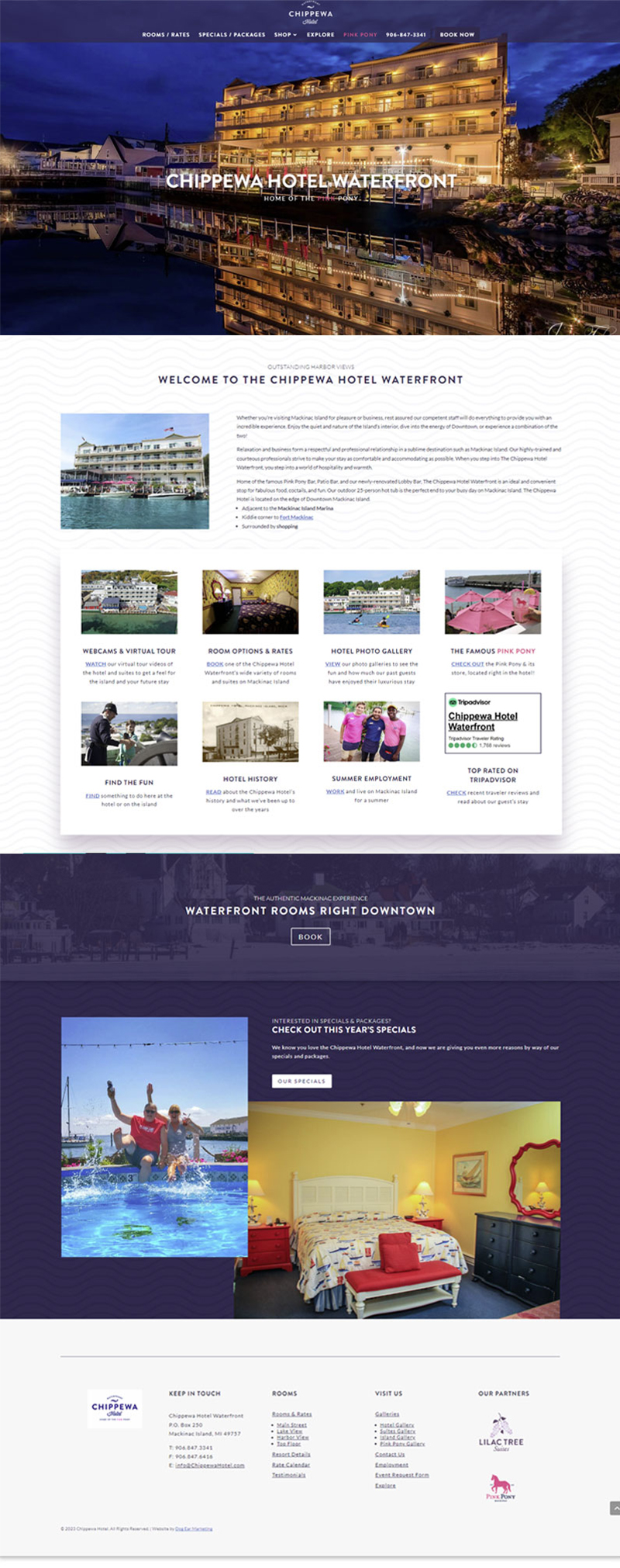 web design for chippewa hotel homepage