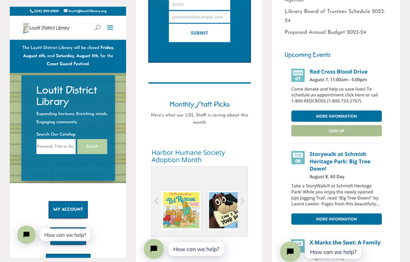 responsive website design for loutit library shows homepage