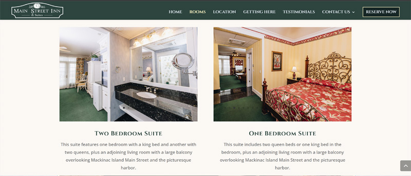 website design of room galleries showing rooms