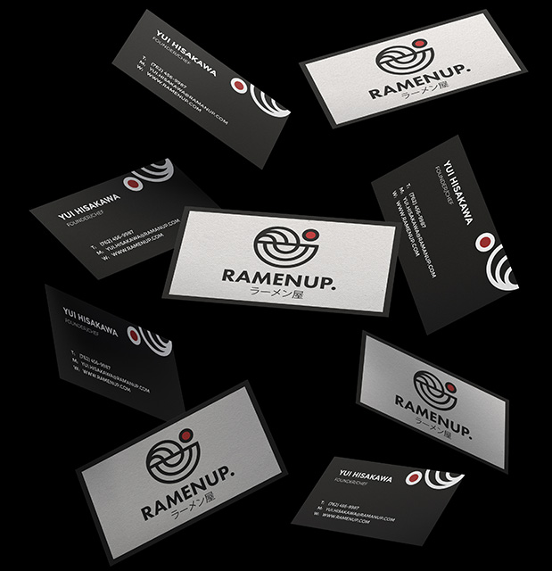 business card mockup and brand identity for noodle bar Ramenup