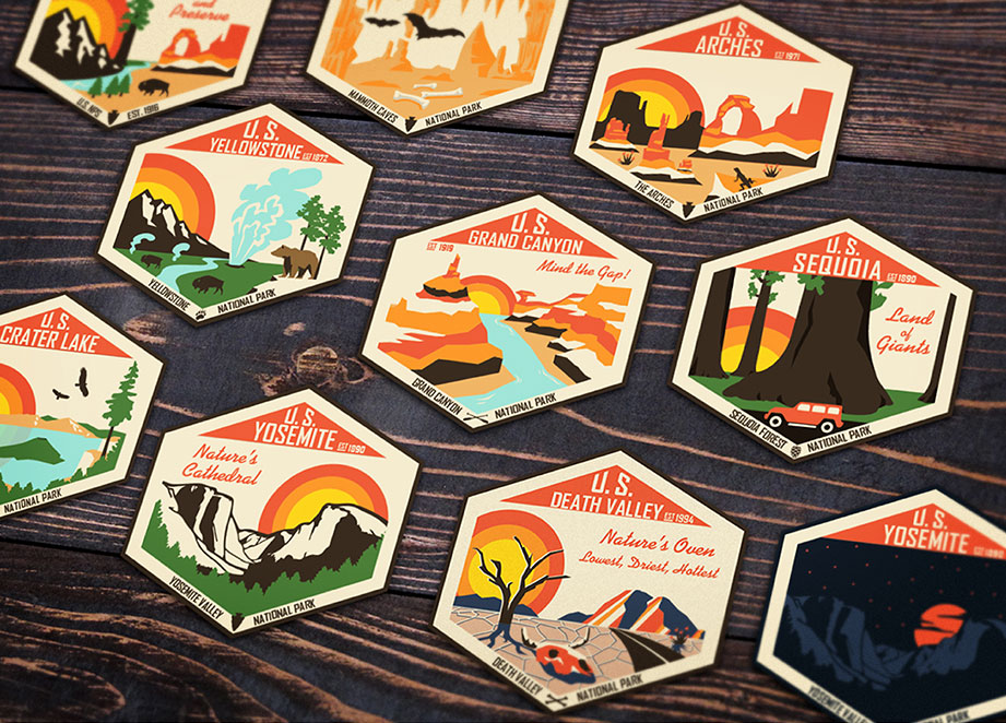 graphic design work representing national parks with stickers